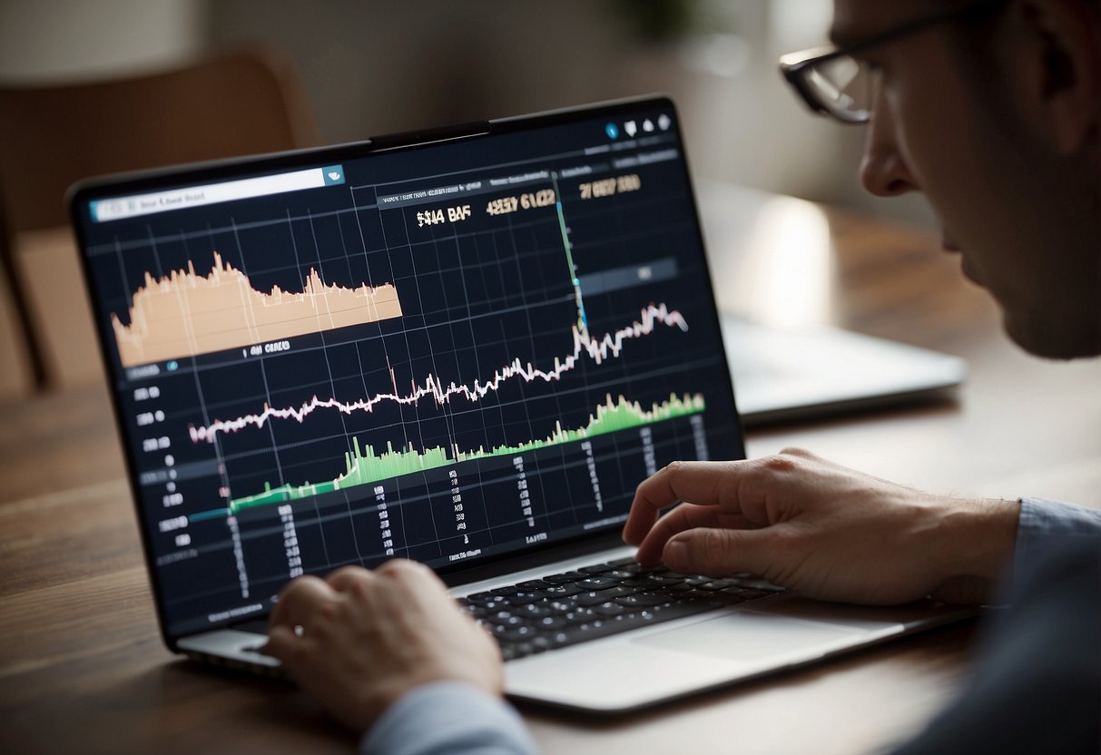 A graph showing interest rates rising and falling, with a consumer looking puzzled while reading a document titled "Understanding Interest Rates."