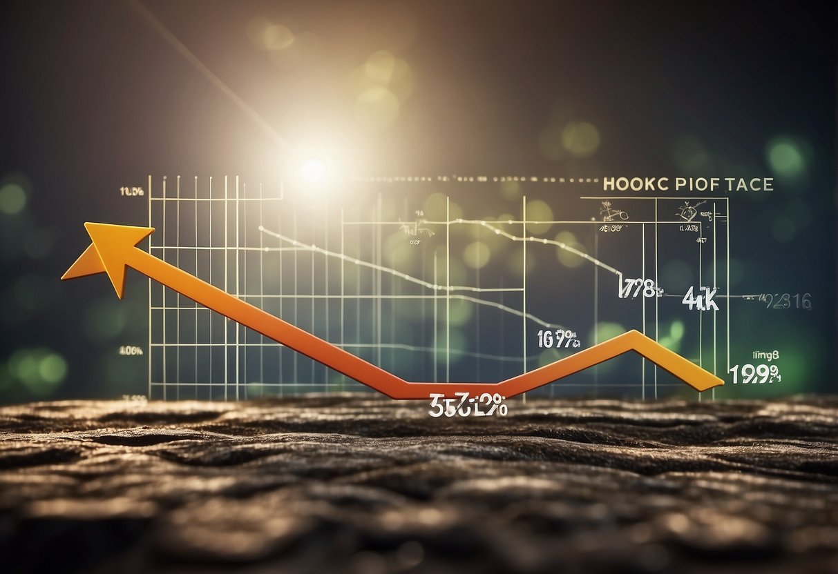 A graph showing the fluctuation of interest rates over time, with an arrow pointing upwards to indicate the impact on the economy